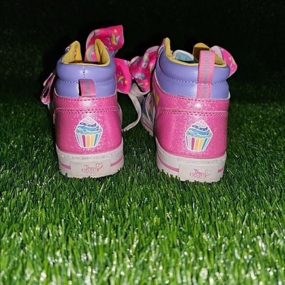 JoJo Siwa Girl's Hi Top Sneakers Heart Rainbow Bow purple pink cupcake Size 1 - Picture 3 of 7